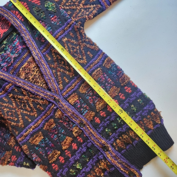 Vintage 90s Textured 3D Knit Bright Abstract V-Neck Cardigan Sweater Size Medium - Picture 10 of 11